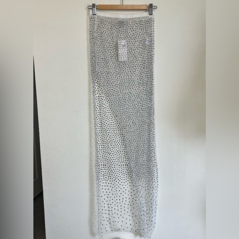 Rhinestone Detail Sheer Maxi Skirt High Slit Festival Coachella Desert - Picture 6 of 12